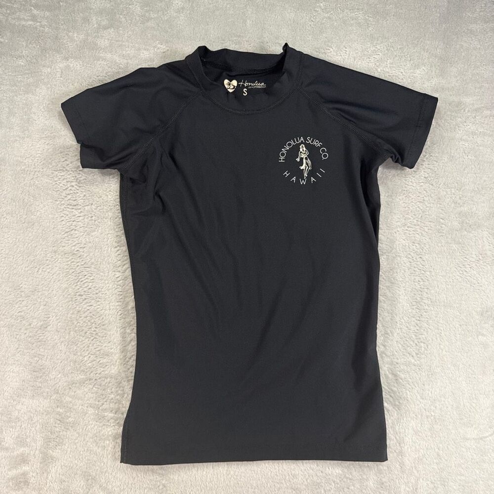 Honolua Surf Co. Black Short Sleeve Graphic Rash Guard Small UPF50  E